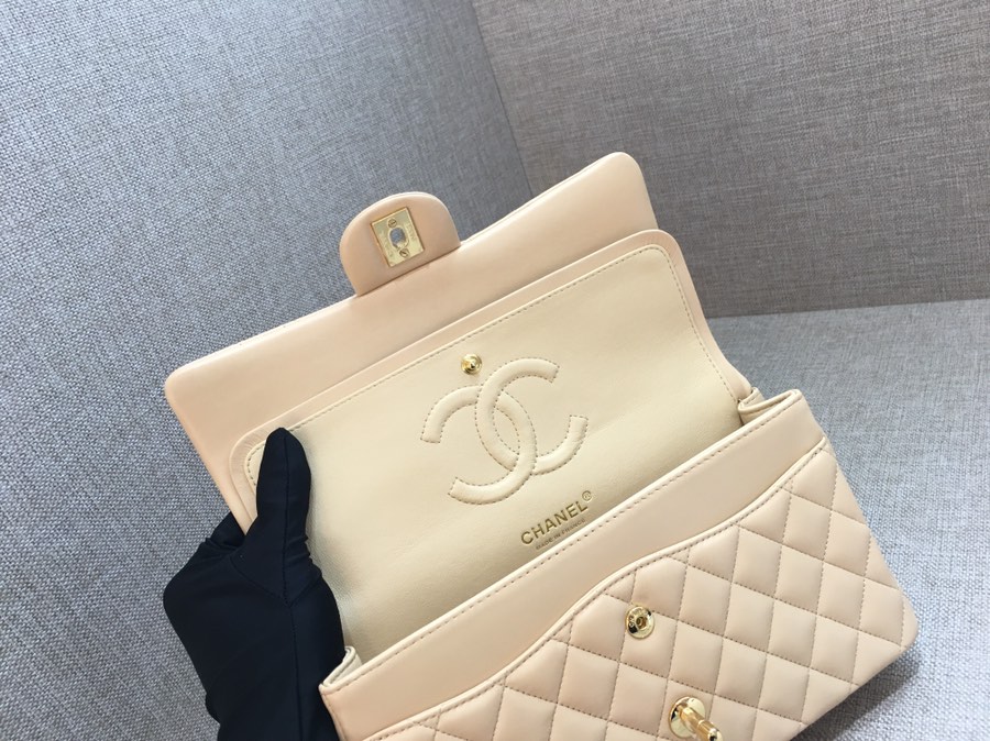 Medium Classic Flap Lambskin Bag AO1112 Apricot/Gold